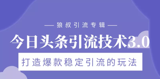 狼叔今日头条引流技术3.0，打造爆款稳定引流的玩法，VLOG引流技术-互联网资源大全网