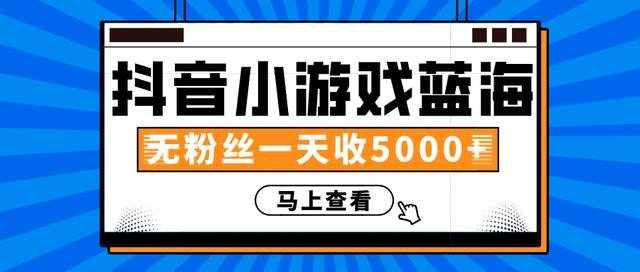 赚钱计划：抖音小游戏蓝海项目，无粉丝一天收入5000+-互联网资源大全网
