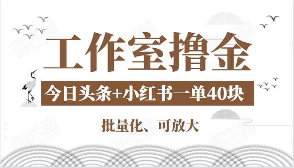 工作室撸金二件套：撸今日头条原创收益+小红书一单利润40块项目-互联网资源大全网