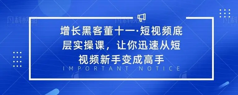 增长黑客董十一·短视频底层实操课，从短视频新手变成高手-互联网资源大全网