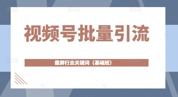 视频号批量引流，霸屏行业关键词（基础班）全面系统讲解视频号玩法-互联网资源大全网