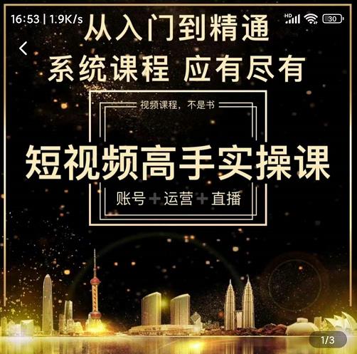 短视频高手实操课:账号+运营+直播,从入门到精通,系统课程,应有尽有-互联网资源大全网
