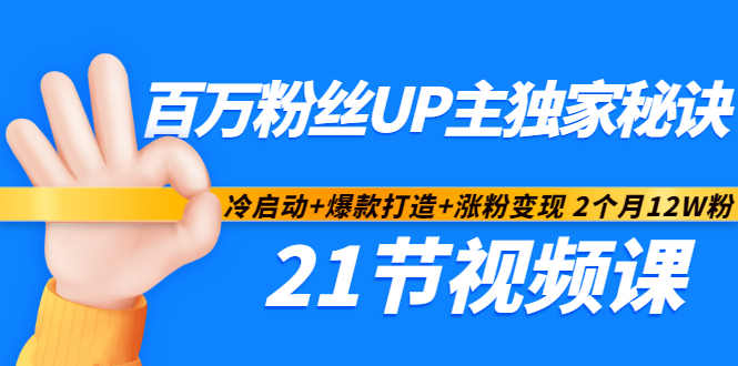 百万粉丝UP主独家秘诀:冷启动+爆款打造+涨粉变现2个月12W粉(21节视频课)-第一资源库