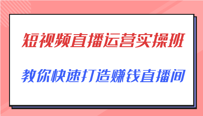 短视频直播运营实操班，直播带货精细化运营实操，教你快速打造赚钱直播间-互联网资源大全网