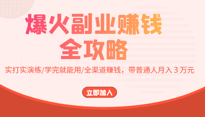 爆火副业赚钱全攻略:实打实演练/学完就能用/全渠道赚钱,带普通人月入3万元-第一资源库