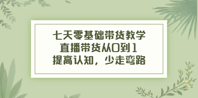 七天零基础带货教学，直播带货从0到1，提高认知，少走弯路-互联网资源大全网