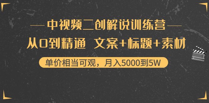 中视频二创解说训练营：从0到精通 文案+标题+素材、月入5000到5W-互联网资源大全网