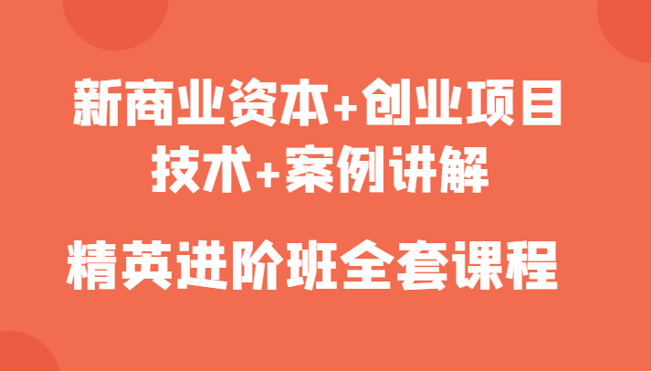 新商业资本+创业项目，技术+案例讲解，精英进阶班全套课程-互联网资源大全网