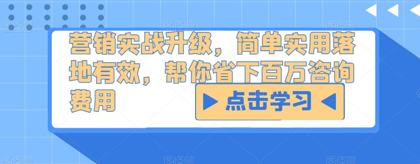 营销实战升级,简单实用落地有效,帮你省下百万咨询费用-互联网资源大全网