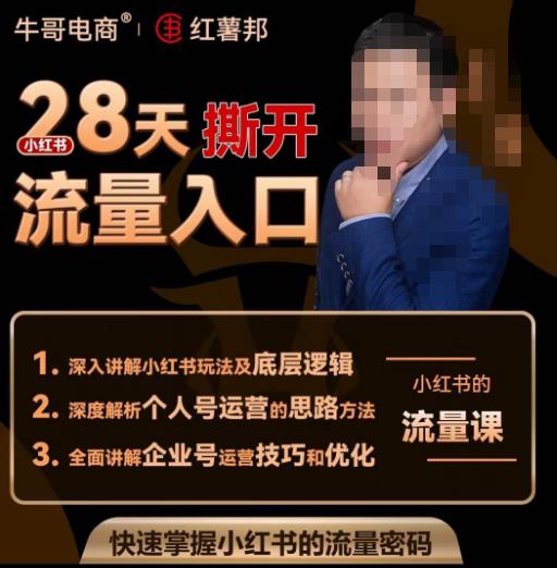 牛哥电商红薯邦28天撕开小红书流量入口,小红书运营系列课,快速掌握小红书的流量密码-互联网资源大全网