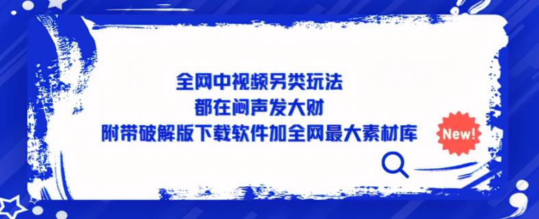 全网中视频另类玩法,都在闷声发大财,附带破解版下载软件加全网最大素材库-第一资源库
