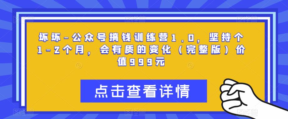 坏坏-公众号搞钱训练营1.0,坚持个1-2个月,会有质的变化(完整版)价值999元-第一资源库