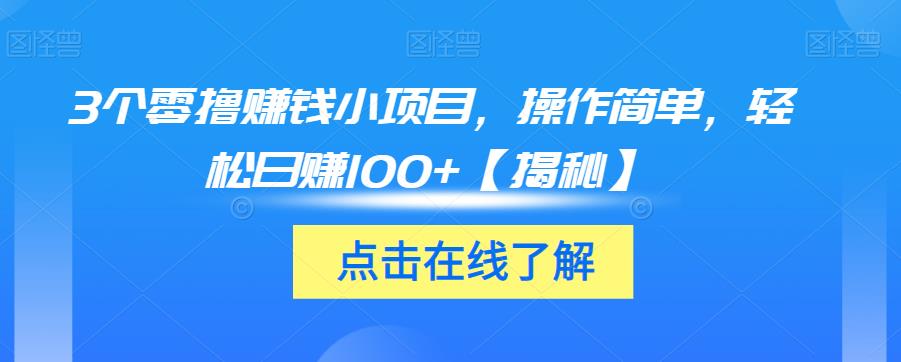 3个零撸赚钱小项目，操作简单，轻松日赚100+【揭秘】-互联网资源大全网