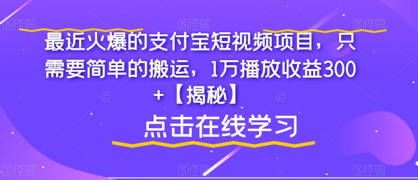 最近火爆的支付宝短视频项目，只需要简单的搬运，1万播放收益300+【揭秘】-互联网资源大全网