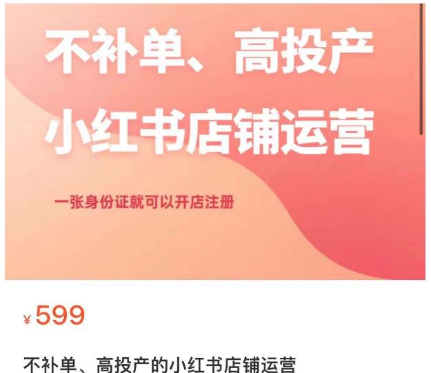 不补单、高投产的小红书店铺运营,一张身份证就可以开店注册-第一资源库