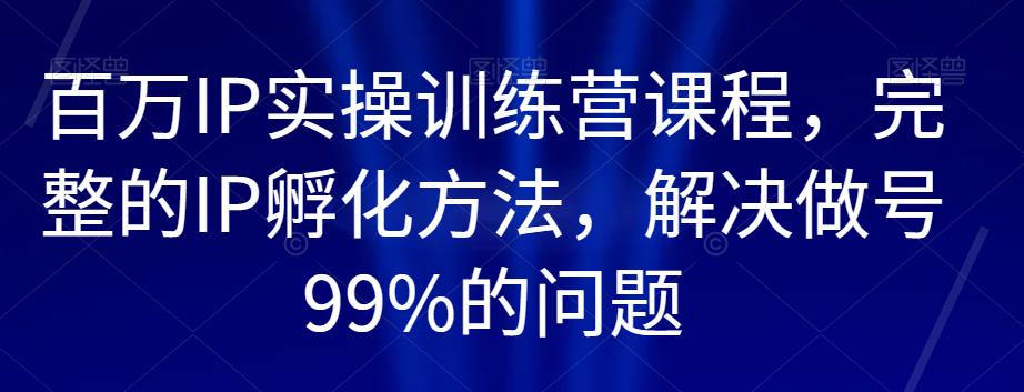 百万IP实操训练营课程,完整的IP孵化方法,解决做号99%的问题-互联网资源大全网