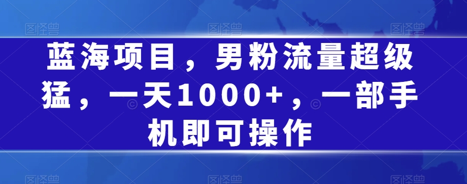 蓝海项目,男粉流量超级猛,一天1000+,一部手机即可操作【揭秘】-互联网资源大全网