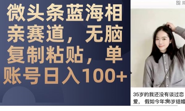 微头条蓝海相亲赛道，无脑复制粘贴，单账号日入100+-互联网资源大全网