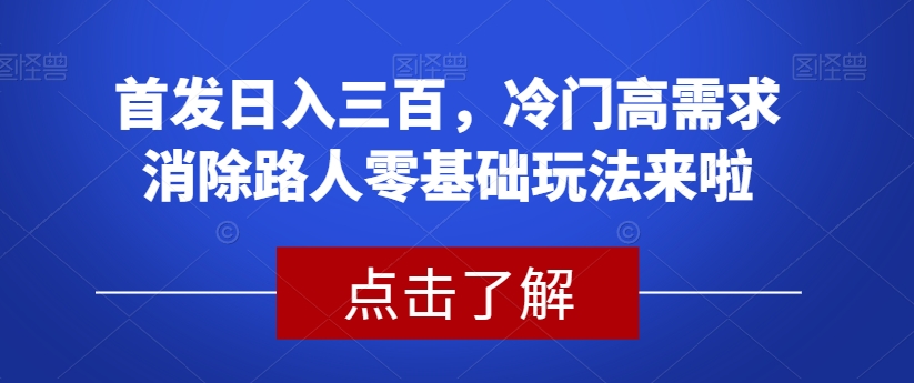 首发日入三百,冷门高需求消除路人零基础玩法来啦【揭秘】-互联网资源大全网