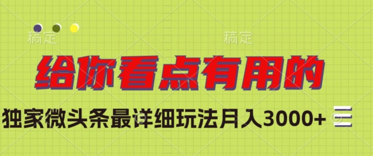 独家微头条最详细玩法，月入3000+【揭秘】-互联网资源大全网