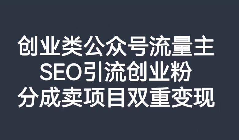 创业类公众号流量主,SEO引流创业粉,分成卖项目双重变现【揭秘】-互联网资源大全网