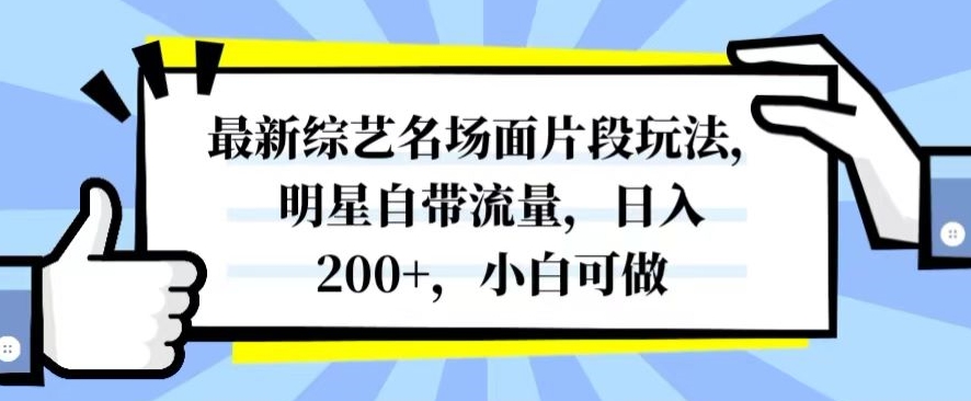 最新综艺名场面片段玩法，明星自带流量，日入200+，小白可做【揭秘】-互联网资源大全网