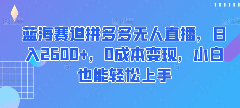 蓝海赛道拼多多无人直播,日入2600+,0成本变现,小白也能轻松上手【揭秘】-互联网资源大全网