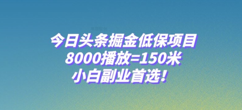 今日头条掘金低保项目，8000播放=150米，小白副业首选【揭秘】-互联网资源大全网