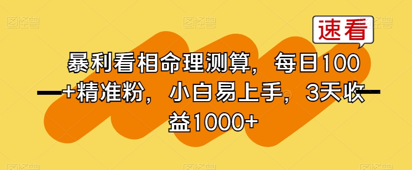 暴利看相命理测算,每日100+精准粉,小白易上手,3天收益1000+【揭秘】-互联网资源大全网