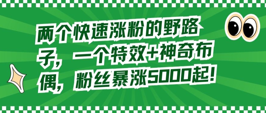 两个快速涨粉的野路子,一个特效+神奇布偶,粉丝暴涨5000起【揭秘】-互联网资源大全网