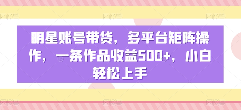 明星账号带货,多平台矩阵操作,一条作品收益500+,小白轻松上手【揭秘】-互联网资源大全网