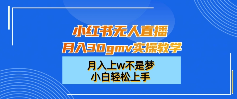 小红书无人直播月入30gmv实操教学,月入上w不是梦,小白轻松上手【揭秘】-互联网资源大全网