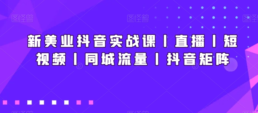 新美业抖音实战课丨直播丨短视频丨同城流量丨抖音矩阵-互联网资源大全网