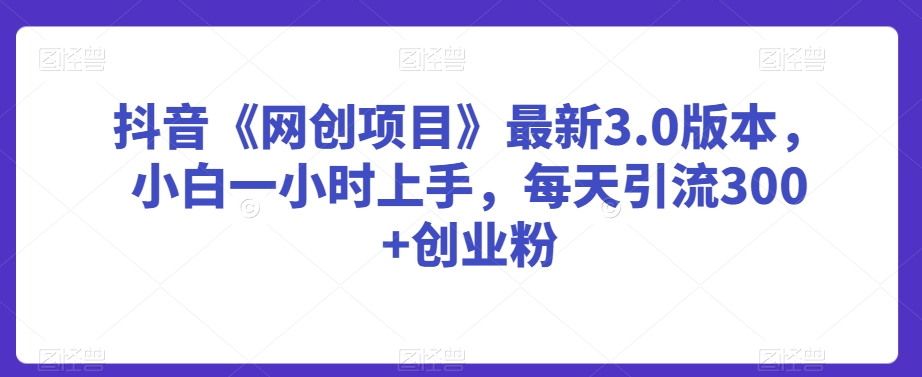 抖音《网创项目》最新3.0版本,小白一小时上手,每天引流300+创业粉【揭秘】-第一资源库