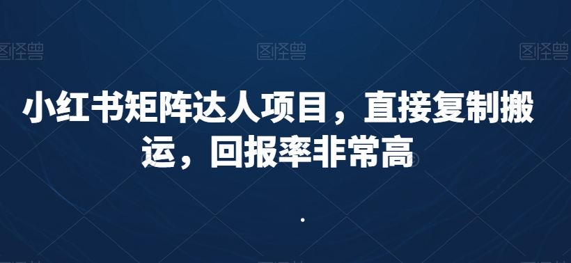 小红书矩阵达人项目,直接复制搬运,回报率非常高-第一资源库