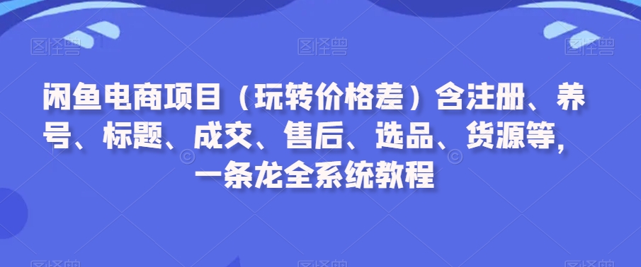 闲鱼电商项目(玩转价格差)含注册、养号、标题、成交、售后、选品、货源等,一条龙全系统教程-互联网资源大全网