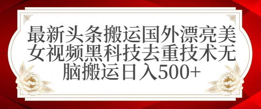 最新头条搬运国外漂亮美女视频黑科技去重技术无脑搬运日入500+【揭秘】-互联网资源大全网