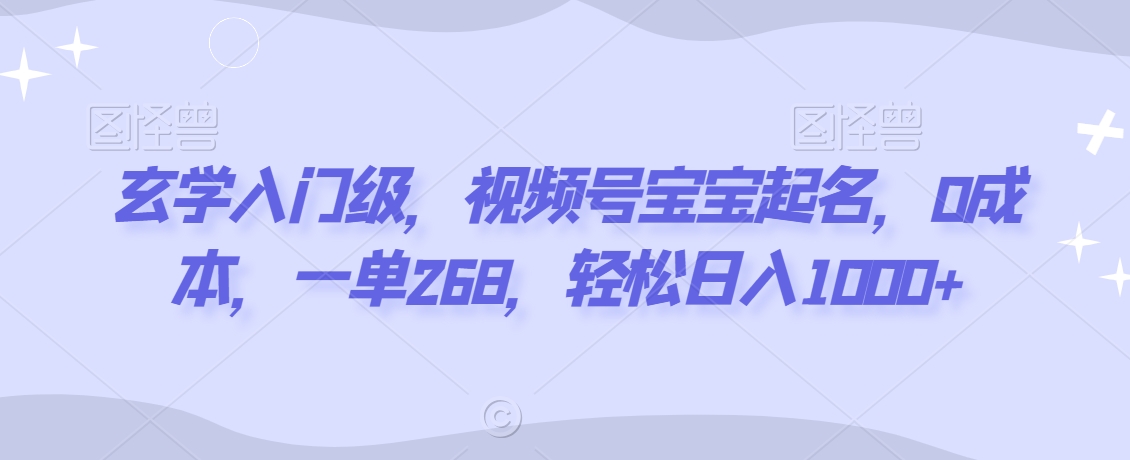 玄学入门级,视频号宝宝起名,0成本,一单268,轻松日入1000+【揭秘】-第一资源库
