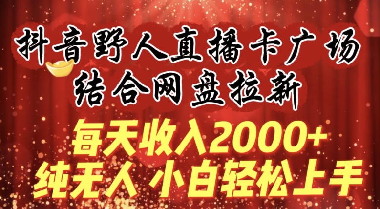 每天收入2000+,抖音野人直播卡广场,结合网盘拉新,纯无人,小白轻松上手【揭秘】-互联网资源大全网