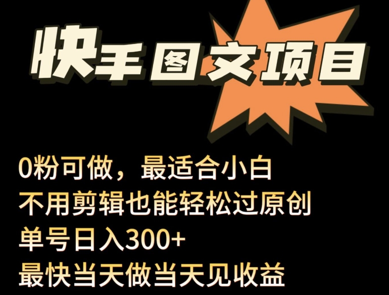 24年最新快手图文带货项目,零粉可做,不用剪辑轻松过原创单号轻松日入300+【揭秘】-第一资源库