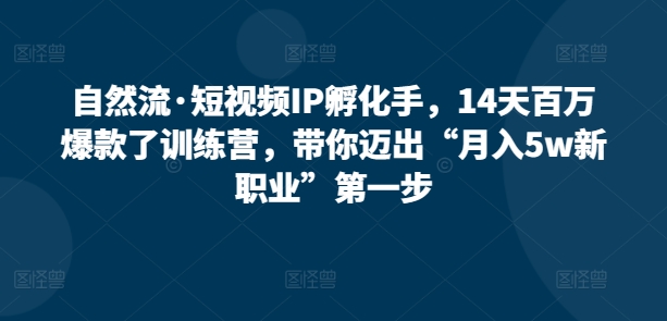 自然流·短视频IP孵化手,14天百万爆款了训练营,带你迈出“月入5w新职业”第一步-第一资源库