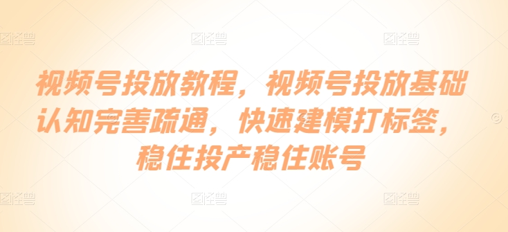 视频号投放教程,视频号投放基础认知完善疏通,快速建模打标签,稳住投产稳住账号-互联网资源大全网
