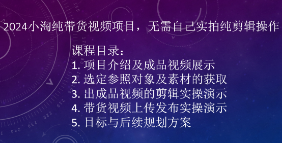 2024小淘纯带货视频项目,无需自己实拍纯剪辑操作-第一资源库