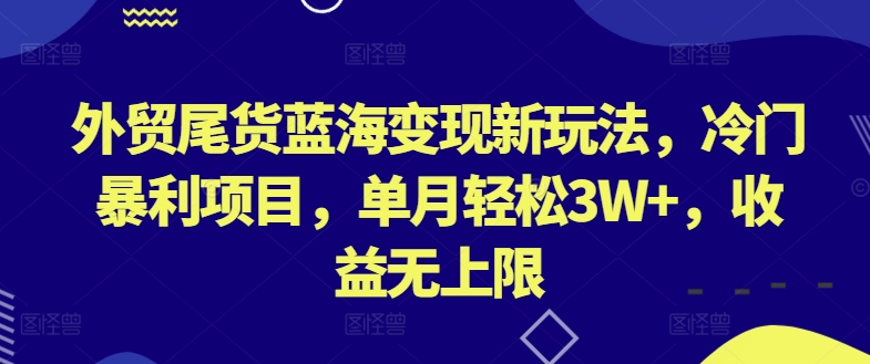 外贸尾货蓝海变现新玩法,冷门暴利项目,单月轻松3W+,收益无上限【揭秘】-互联网资源大全网