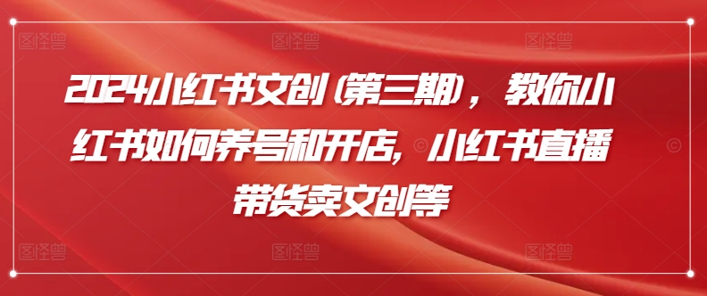 2024小红书文创(第三期)，教你小红书如何养号和开店，小红书直播带货卖文创等-互联网资源大全网