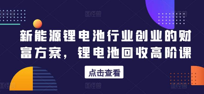 新能源锂电池行业创业的财富方案,锂电池回收高阶课-互联网资源大全网