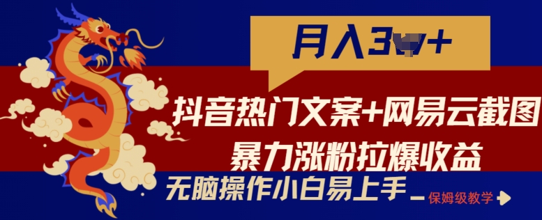 抖音热门文案+网易云截图暴力涨粉拉爆收益玩法，小白无脑操作，简单易上手【揭秘】-互联网资源大全网