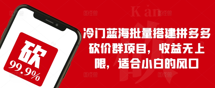 冷门蓝海批量搭建拼多多砍价群项目,收益无上限,适合小白的风口【揭秘】-第一资源库