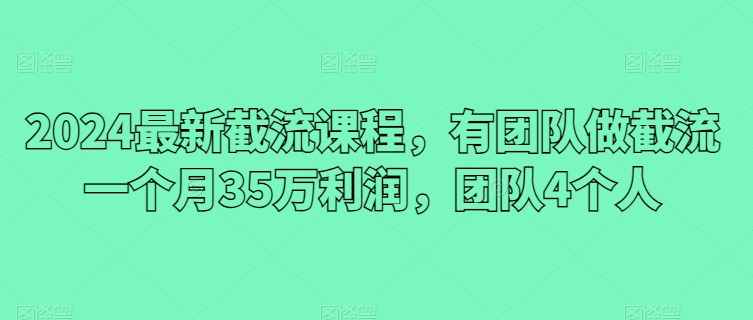 2024最新截流课程,有团队做截流一个月35万利润,团队4个人-互联网资源大全网