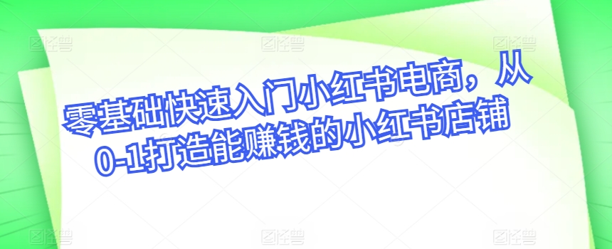 零基础快速入门小红书电商,从0-1打造能赚钱的小红书店铺-第一资源库